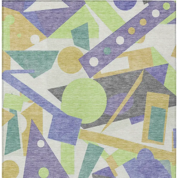 5' X 8' Lavender Gold Lime Green And Ivory Geometric Washable Indoor Outdoor Area Rug