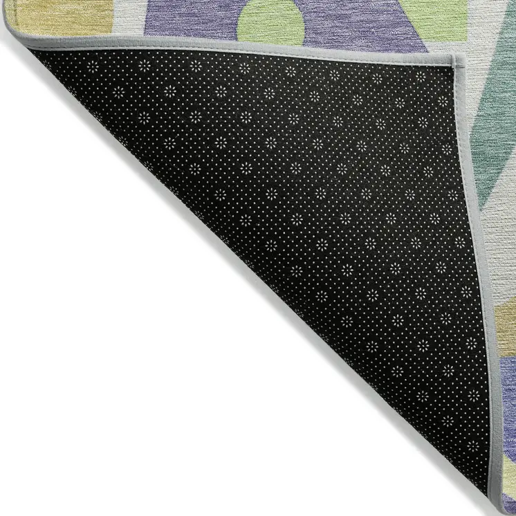 5' X 8' Lavender Gold Lime Green And Ivory Geometric Washable Indoor Outdoor Area Rug