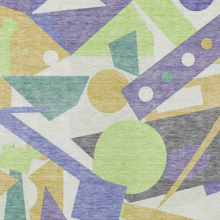 5' X 8' Lavender Gold Lime Green And Ivory Geometric Washable Indoor Outdoor Area Rug
