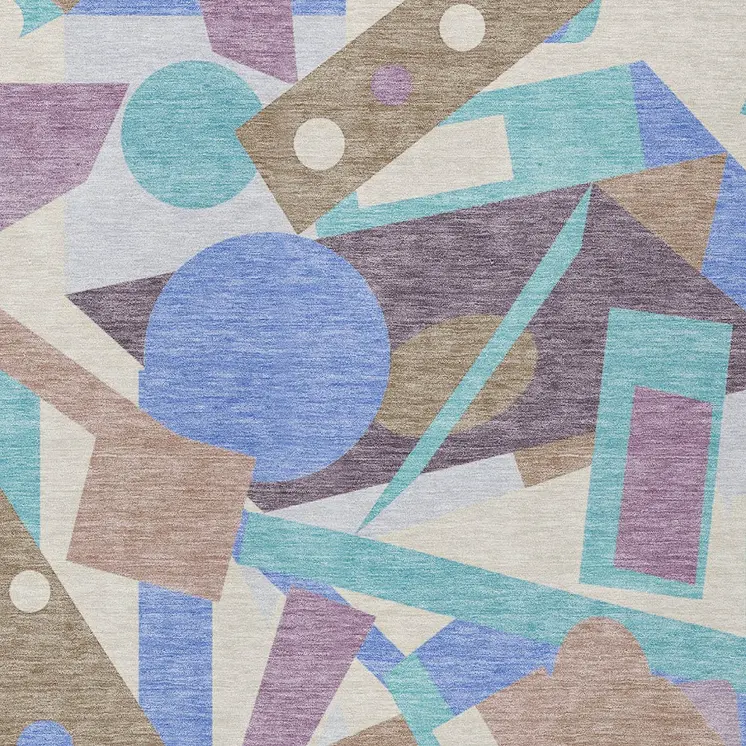 3' X 5' Brown Plum Teal Blue And Ivory Geometric Washable Indoor Outdoor Area Rug