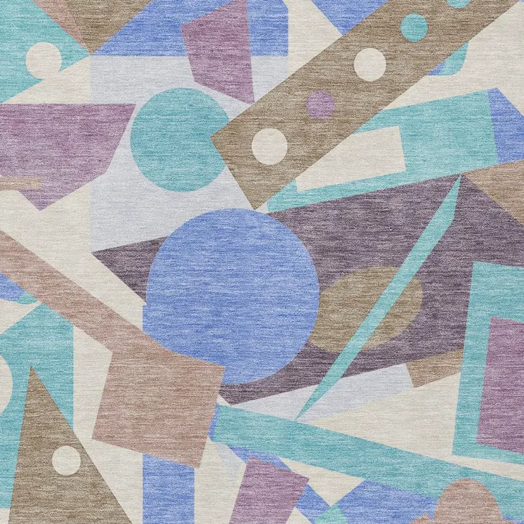 5' X 8' Brown Plum Teal Blue And Ivory Geometric Washable Indoor Outdoor Area Rug