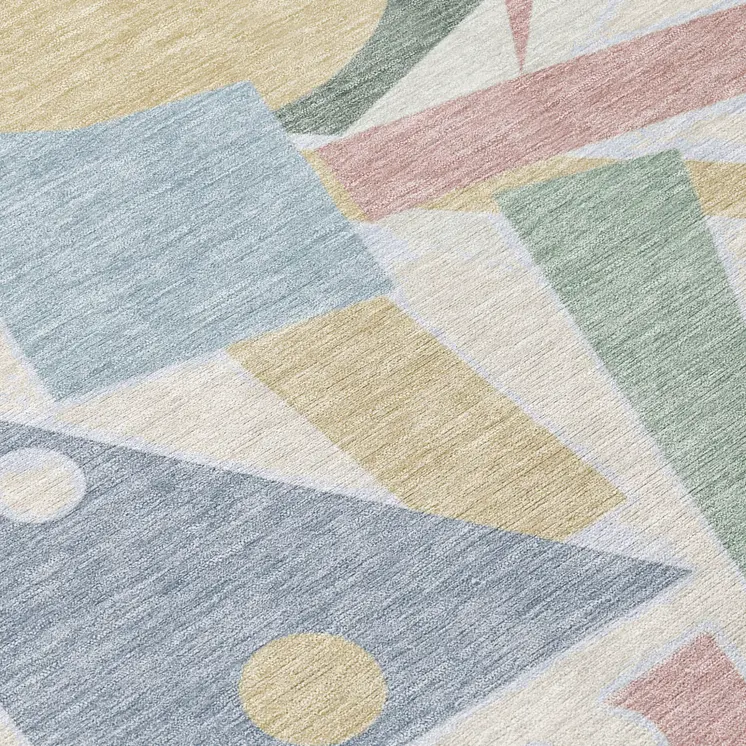 5' X 8' Sky Blue Blush And Ivory Geometric Washable Indoor Outdoor Area Rug