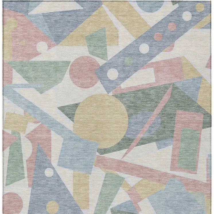 8' X 10' Sky Blue Blush And Ivory Geometric Washable Indoor Outdoor Area Rug
