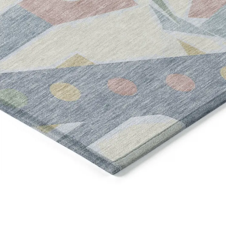 8' X 10' Sky Blue Blush And Ivory Geometric Washable Indoor Outdoor Area Rug