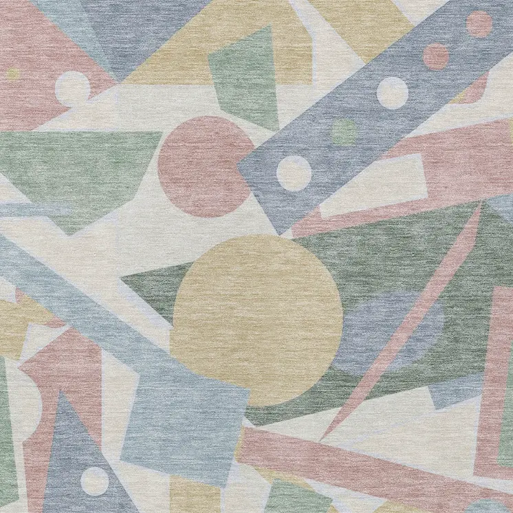 8' X 10' Sky Blue Blush And Ivory Geometric Washable Indoor Outdoor Area Rug