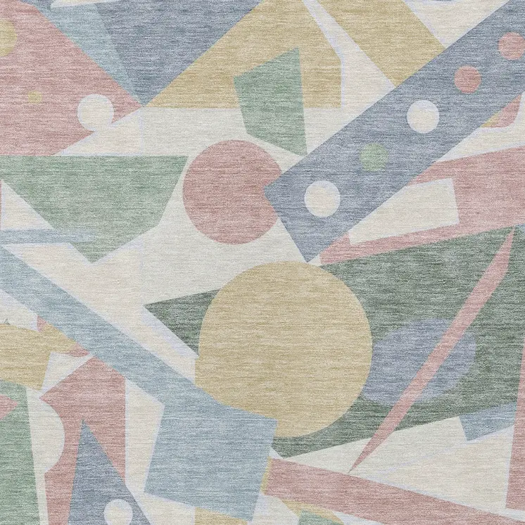 10' X 14' Sky Blue Blush And Ivory Geometric Washable Indoor Outdoor Area Rug