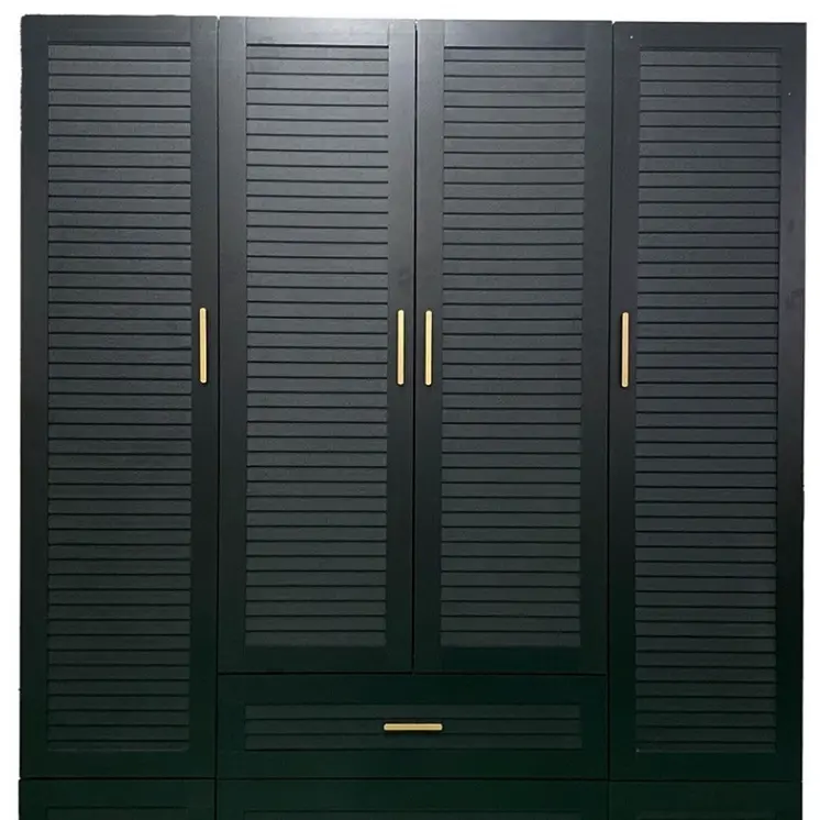 71" Black Plantation Shutter Wood Four Door Four Drawer Combo Dresser