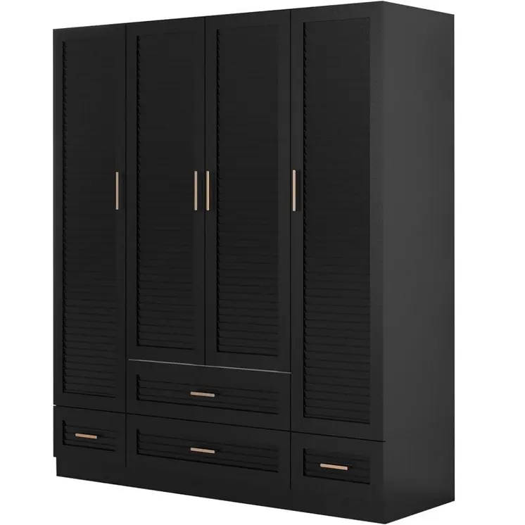 71" Black Plantation Shutter Wood Four Door Four Drawer Combo Dresser