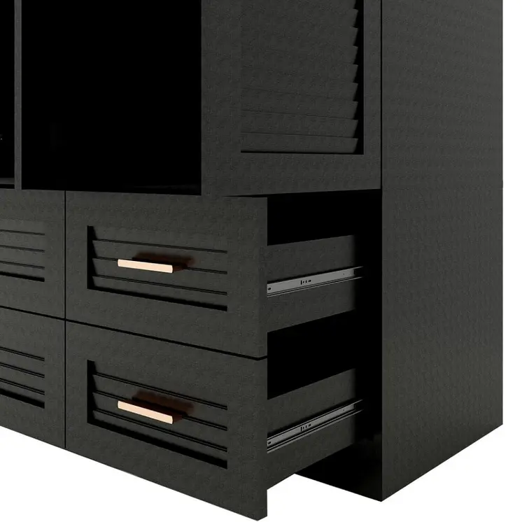 71" Black Plantation Shutter Wood Four Door Four Drawer Combo Dresser