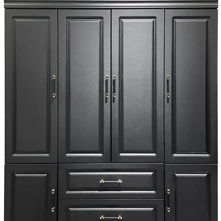 71" Black Wood Six Door Two Drawer Combo Dresser