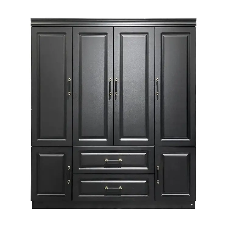 71" Black Wood Six Door Two Drawer Combo Dresser