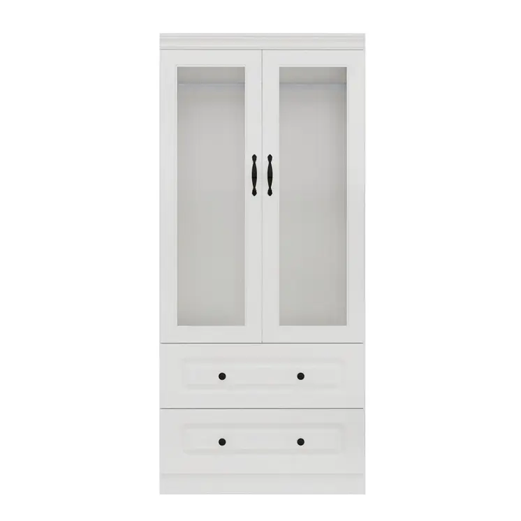 71" White Wood Two Door Two Drawer Combo Dresser