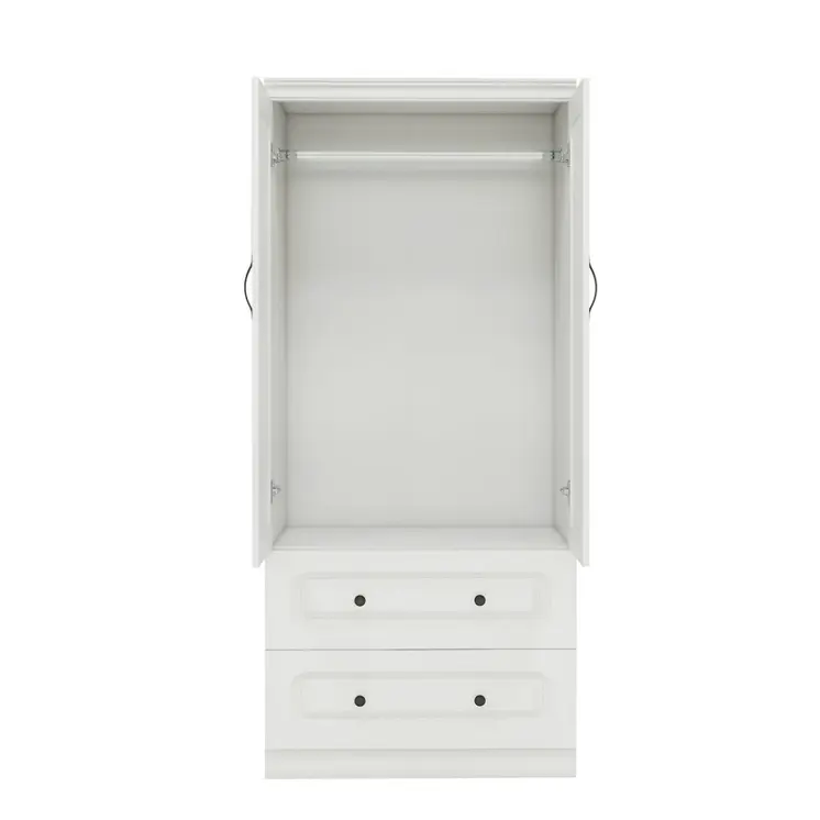 71" White Wood Two Door Two Drawer Combo Dresser
