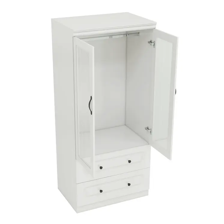 71" White Wood Two Door Two Drawer Combo Dresser