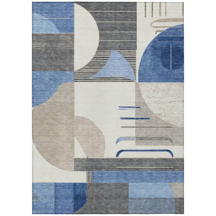 8' X 10' Blue Gray And Ivory Geometric Washable Indoor Outdoor Area Rug