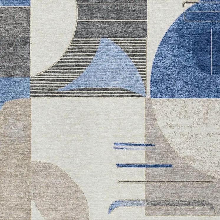 8' X 10' Blue Gray And Ivory Geometric Washable Indoor Outdoor Area Rug