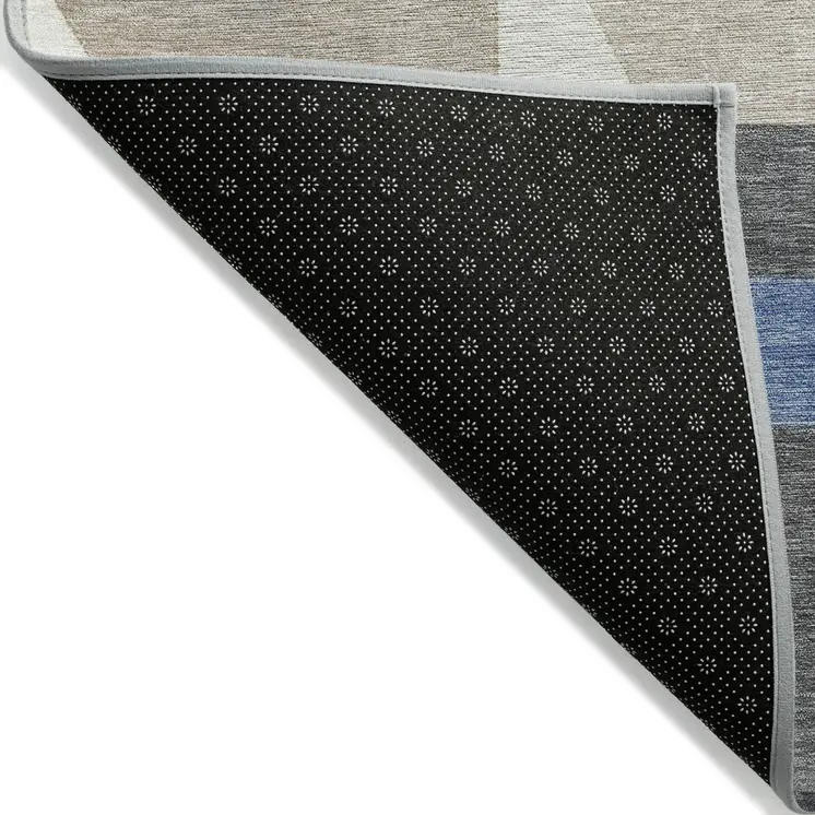 9' X 12' Blue Gray And Ivory Geometric Washable Indoor Outdoor Area Rug