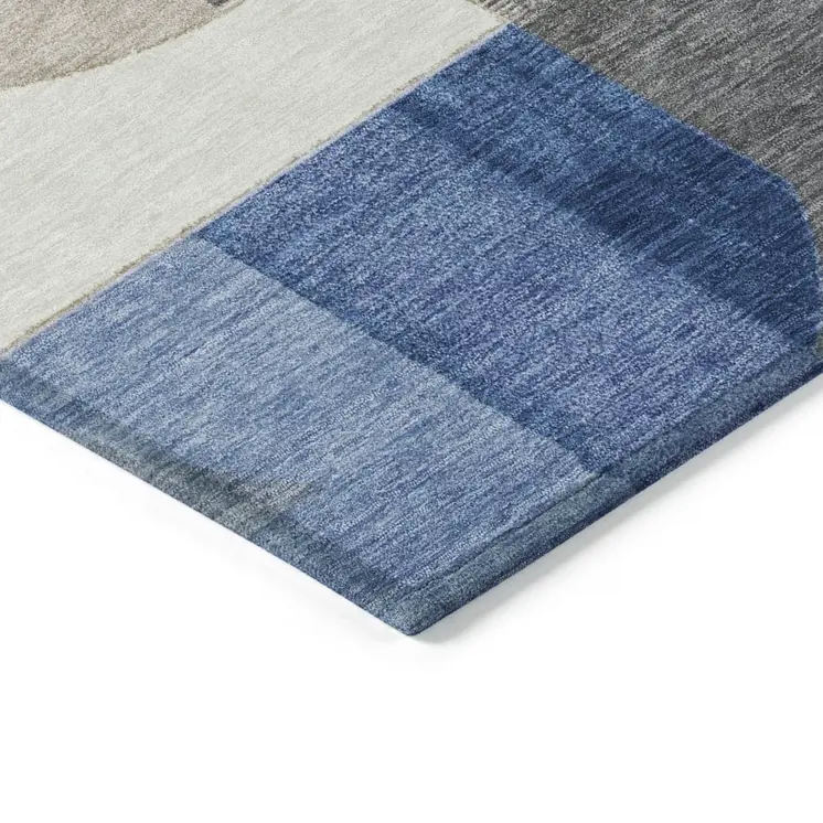 9' X 12' Blue Gray And Ivory Geometric Washable Indoor Outdoor Area Rug