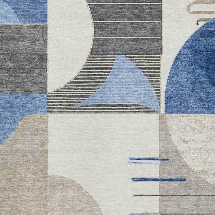 9' X 12' Blue Gray And Ivory Geometric Washable Indoor Outdoor Area Rug