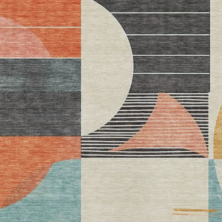 5' X 8' Gray Gold Salmon And Ivory Geometric Washable Indoor Outdoor Area Rug