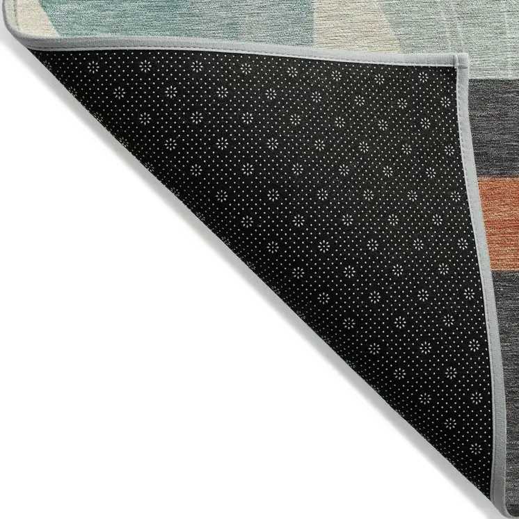 9' X 12' Gray Gold Salmon And Ivory Geometric Washable Indoor Outdoor Area Rug