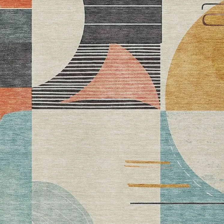 9' X 12' Gray Gold Salmon And Ivory Geometric Washable Indoor Outdoor Area Rug