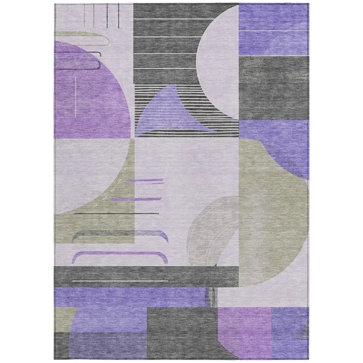 3' X 5' Lavender Gray And Silver Geometric Washable Indoor Outdoor Area Rug