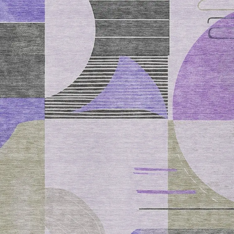3' X 5' Lavender Gray And Silver Geometric Washable Indoor Outdoor Area Rug