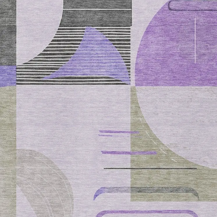 5' X 8' Lavender Gray And Silver Geometric Washable Indoor Outdoor Area Rug