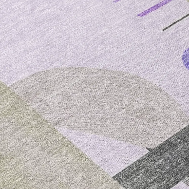 8' Lavender Gray And Silver Round Geometric Washable Indoor Outdoor Area Rug