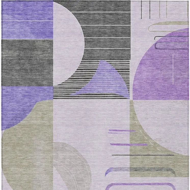 8' X 10' Lavender Gray And Silver Geometric Washable Indoor Outdoor Area Rug