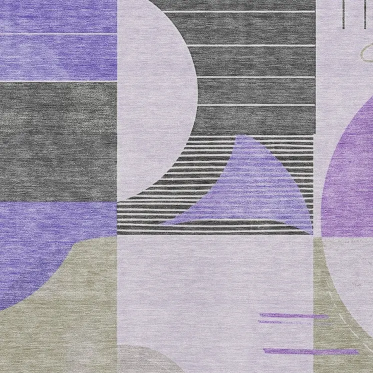 10' X 14' Lavender Gray And Silver Geometric Washable Indoor Outdoor Area Rug