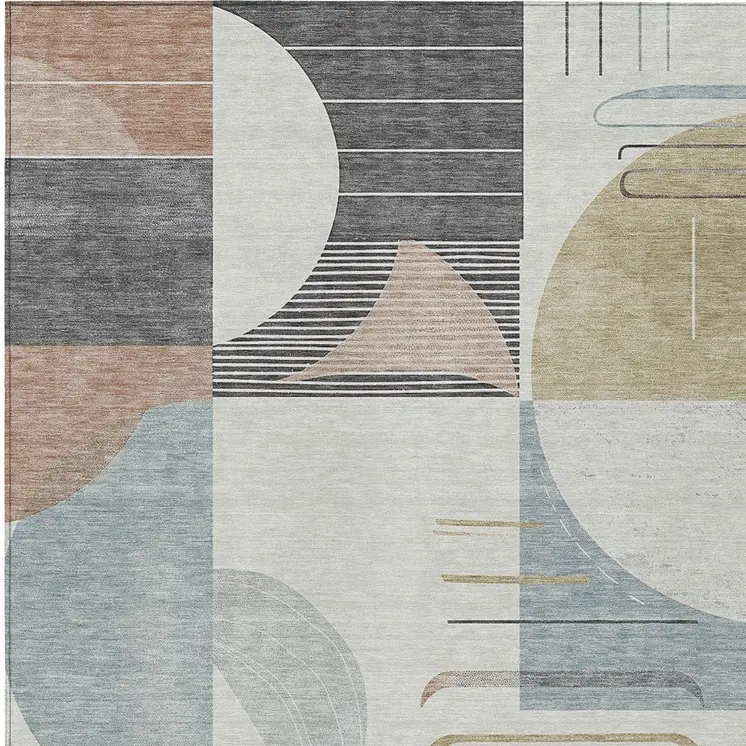 3' X 5' Rust Gray And Ivory Geometric Washable Indoor Outdoor Area Rug