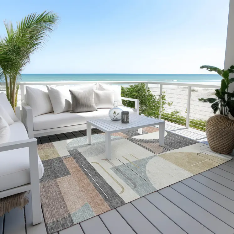 9' X 12' Rust Gray And Ivory Geometric Washable Indoor Outdoor Area Rug