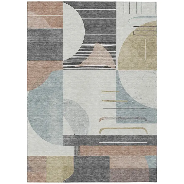 9' X 12' Rust Gray And Ivory Geometric Washable Indoor Outdoor Area Rug