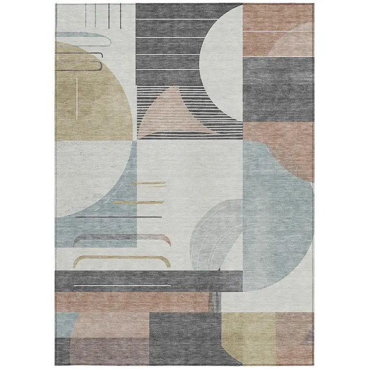 9' X 12' Rust Gray And Ivory Geometric Washable Indoor Outdoor Area Rug