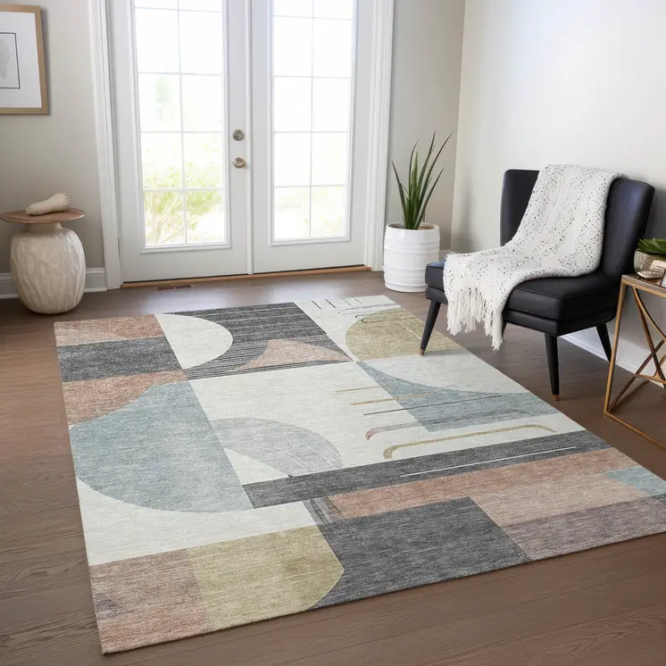 9' X 12' Rust Gray And Ivory Geometric Washable Indoor Outdoor Area Rug