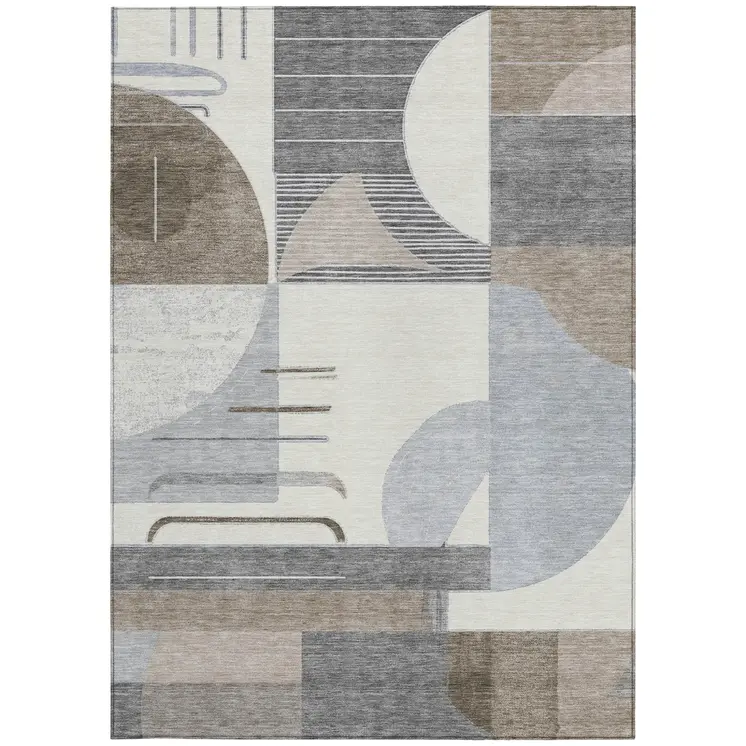 3' X 5' Taupe Gray And Ivory Geometric Washable Indoor Outdoor Area Rug