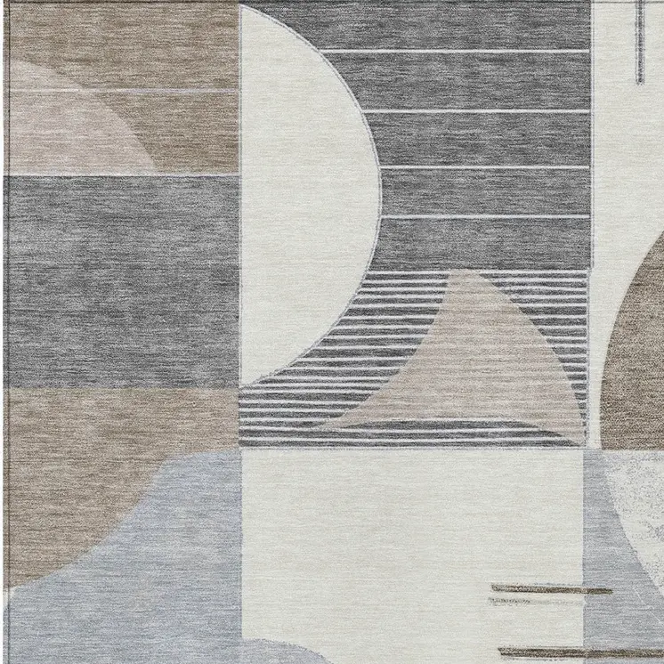 5' X 8' Taupe Gray And Ivory Geometric Washable Indoor Outdoor Area Rug