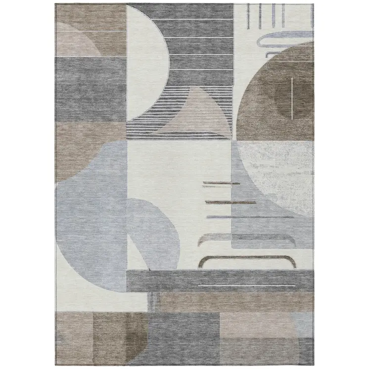 9' X 12' Taupe Gray And Ivory Geometric Washable Indoor Outdoor Area Rug