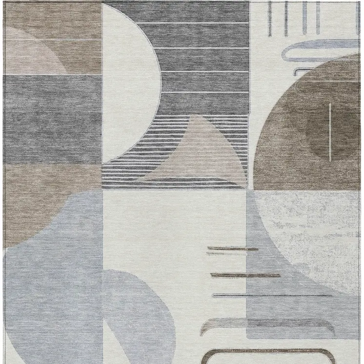 10' X 14' Taupe Gray And Ivory Geometric Washable Indoor Outdoor Area Rug