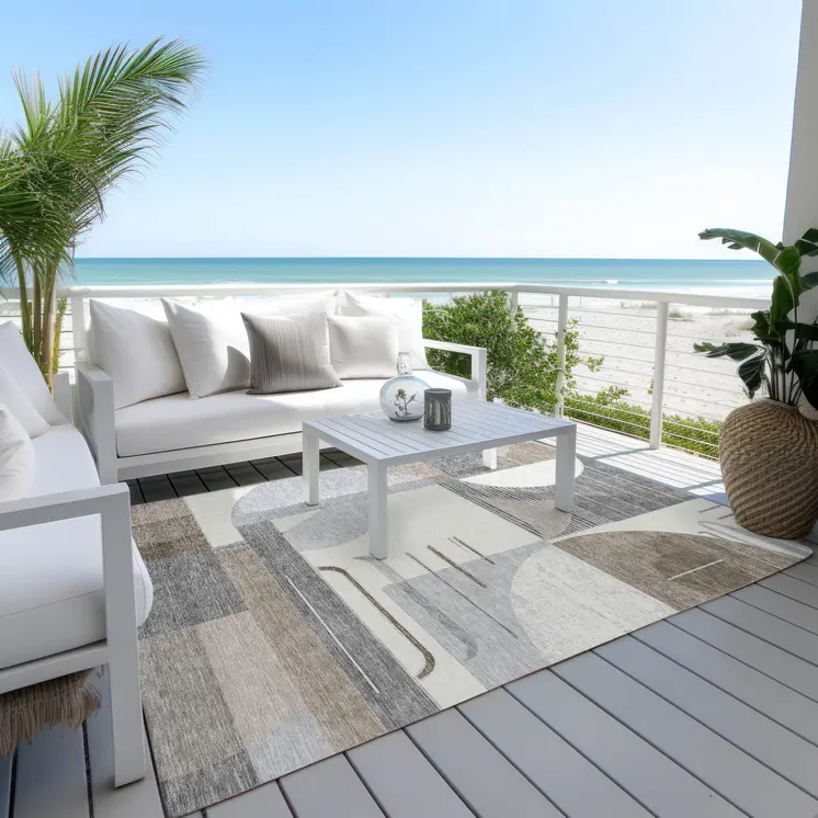 10' X 14' Taupe Gray And Ivory Geometric Washable Indoor Outdoor Area Rug