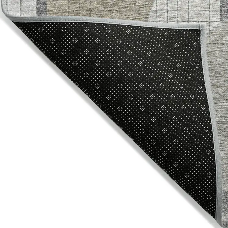 3' X 5' Beige Gray And Silver Geometric Washable Indoor Outdoor Area Rug