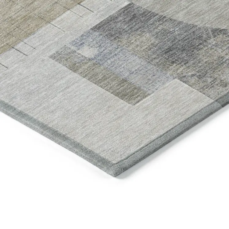 3' X 5' Beige Gray And Silver Geometric Washable Indoor Outdoor Area Rug