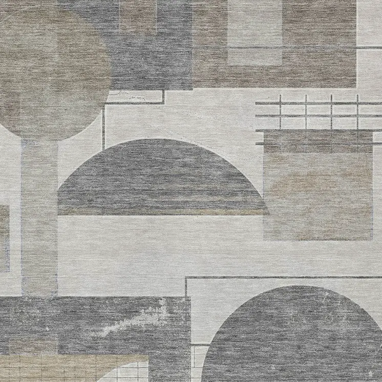 5' X 8' Beige Gray And Silver Geometric Washable Indoor Outdoor Area Rug