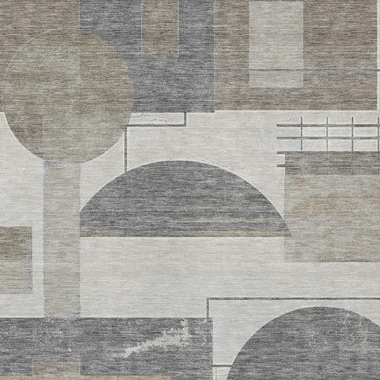 9' X 12' Beige Gray And Silver Geometric Washable Indoor Outdoor Area Rug