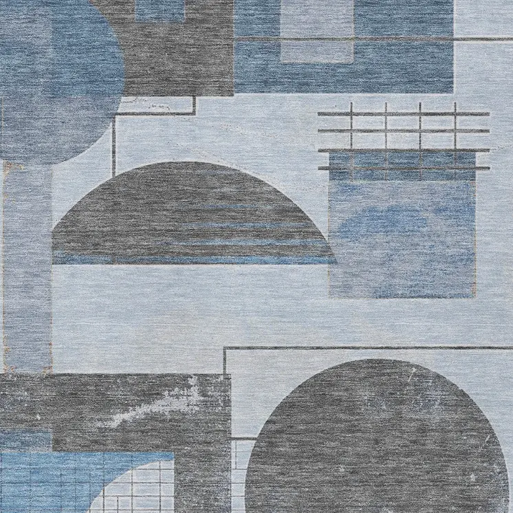 3' X 5' Blue And Gray Geometric Washable Indoor Outdoor Area Rug