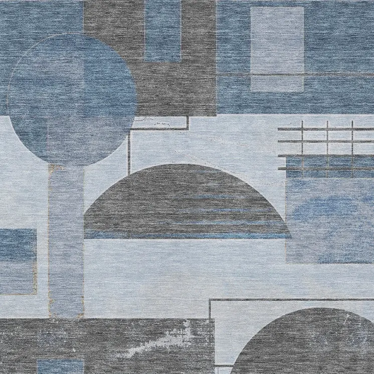 5' X 8' Blue And Gray Geometric Washable Indoor Outdoor Area Rug