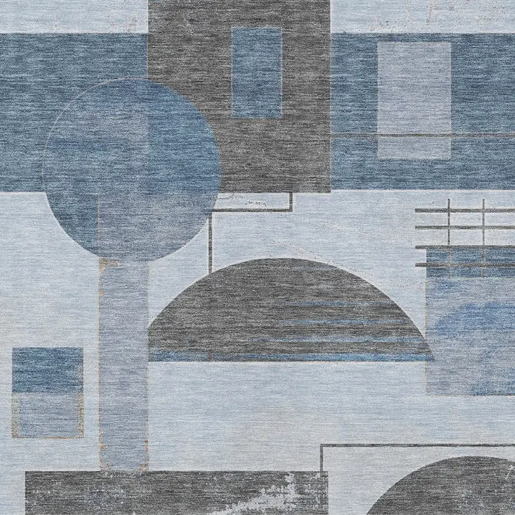 8' X 10' Blue And Gray Geometric Washable Indoor Outdoor Area Rug