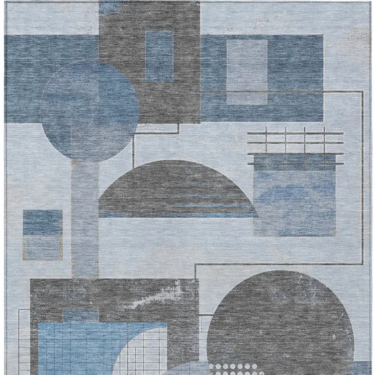 10' X 14' Blue And Gray Geometric Washable Indoor Outdoor Area Rug